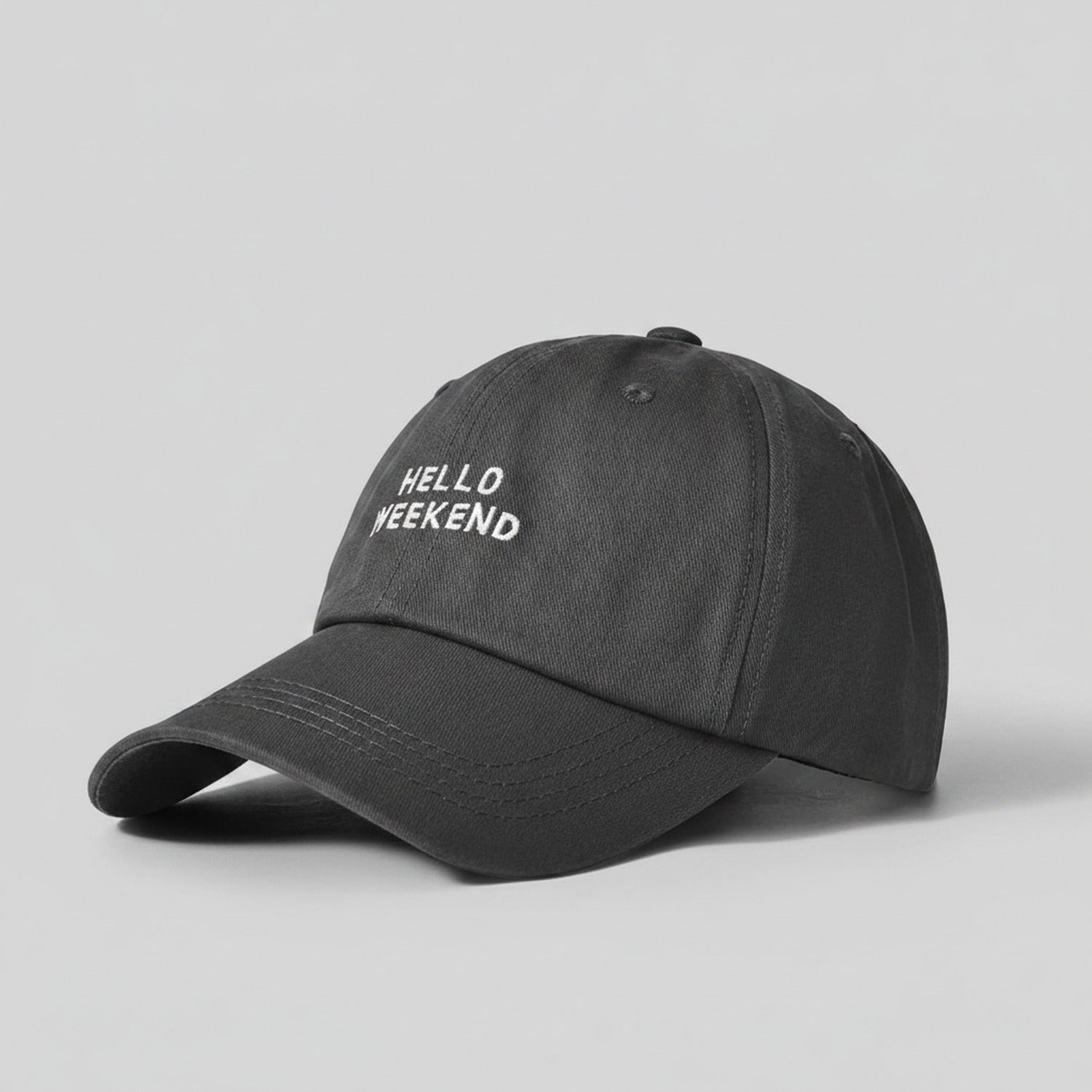 Black Baseball Cap With Hello Weekend Embroidery