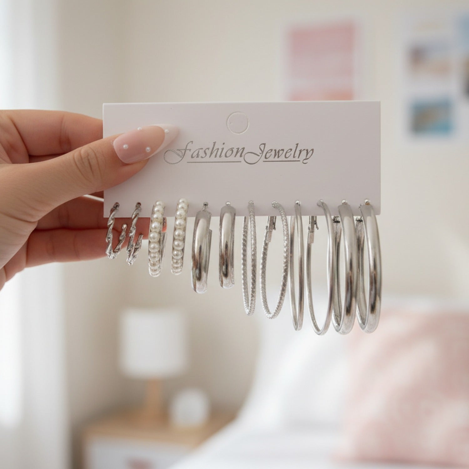 Silver Pearl and Crystal Hoop Earring Set