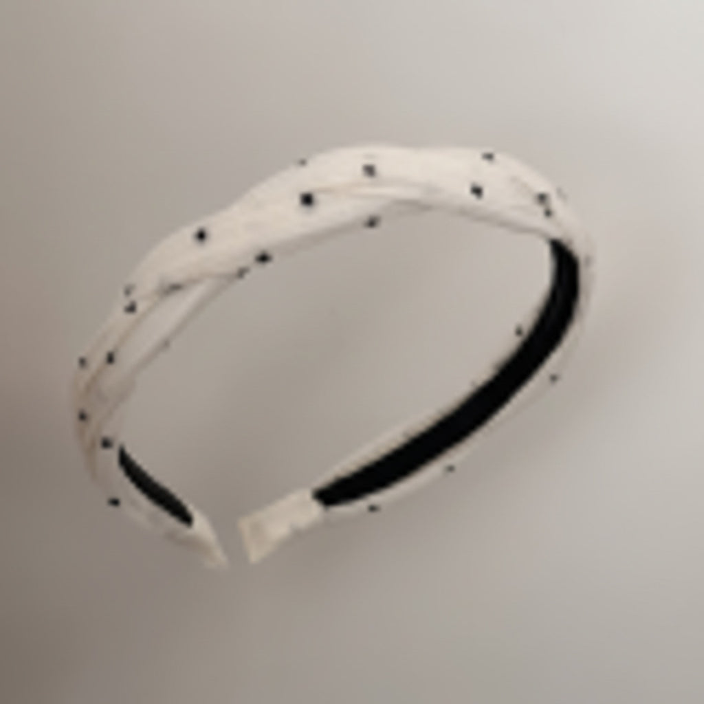White Beaded Padded Headband With Black Stripe