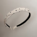 White Beaded Padded Headband With Black Stripe
