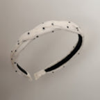 White Beaded Padded Headband With Black Stripe