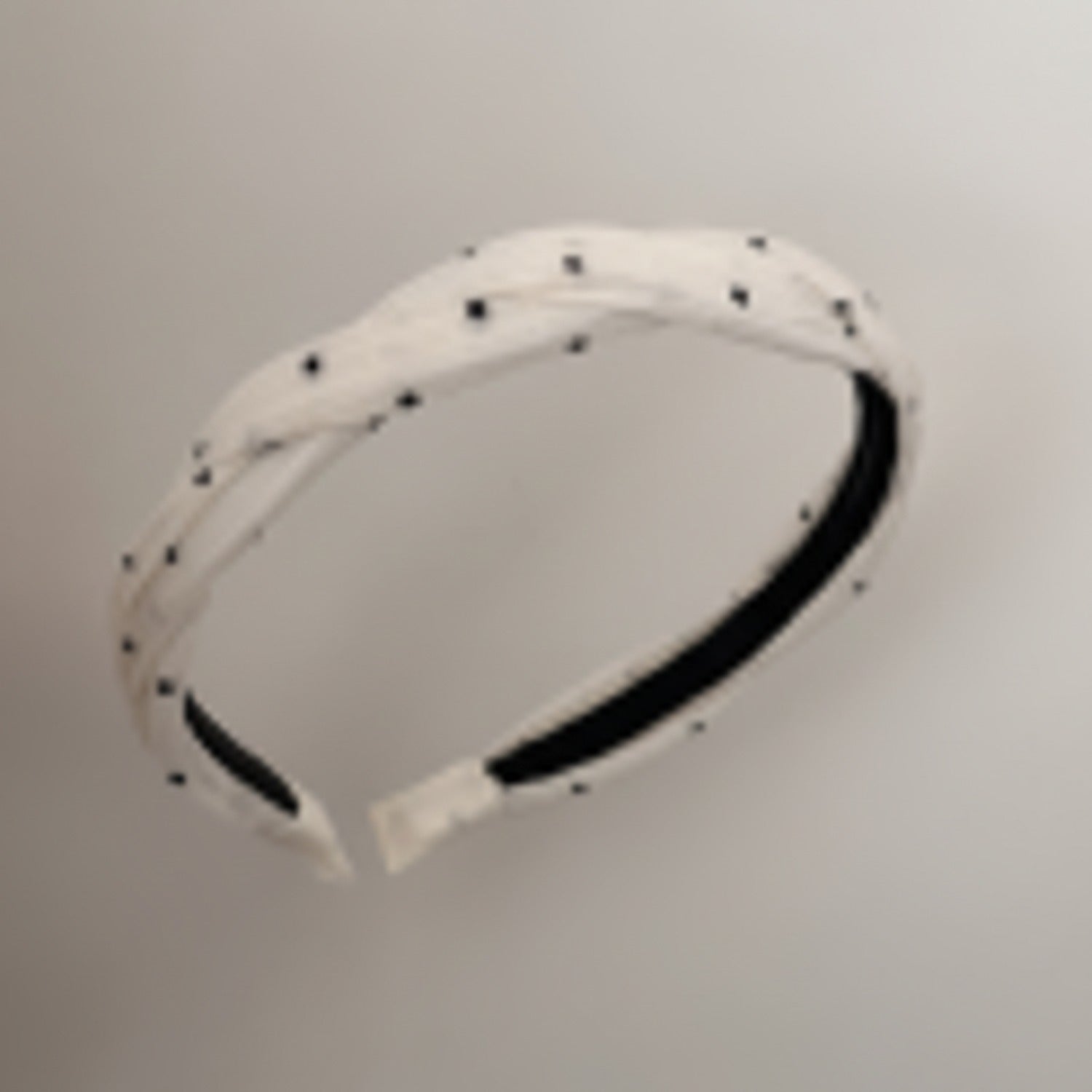 White Beaded Padded Headband With Black Stripe