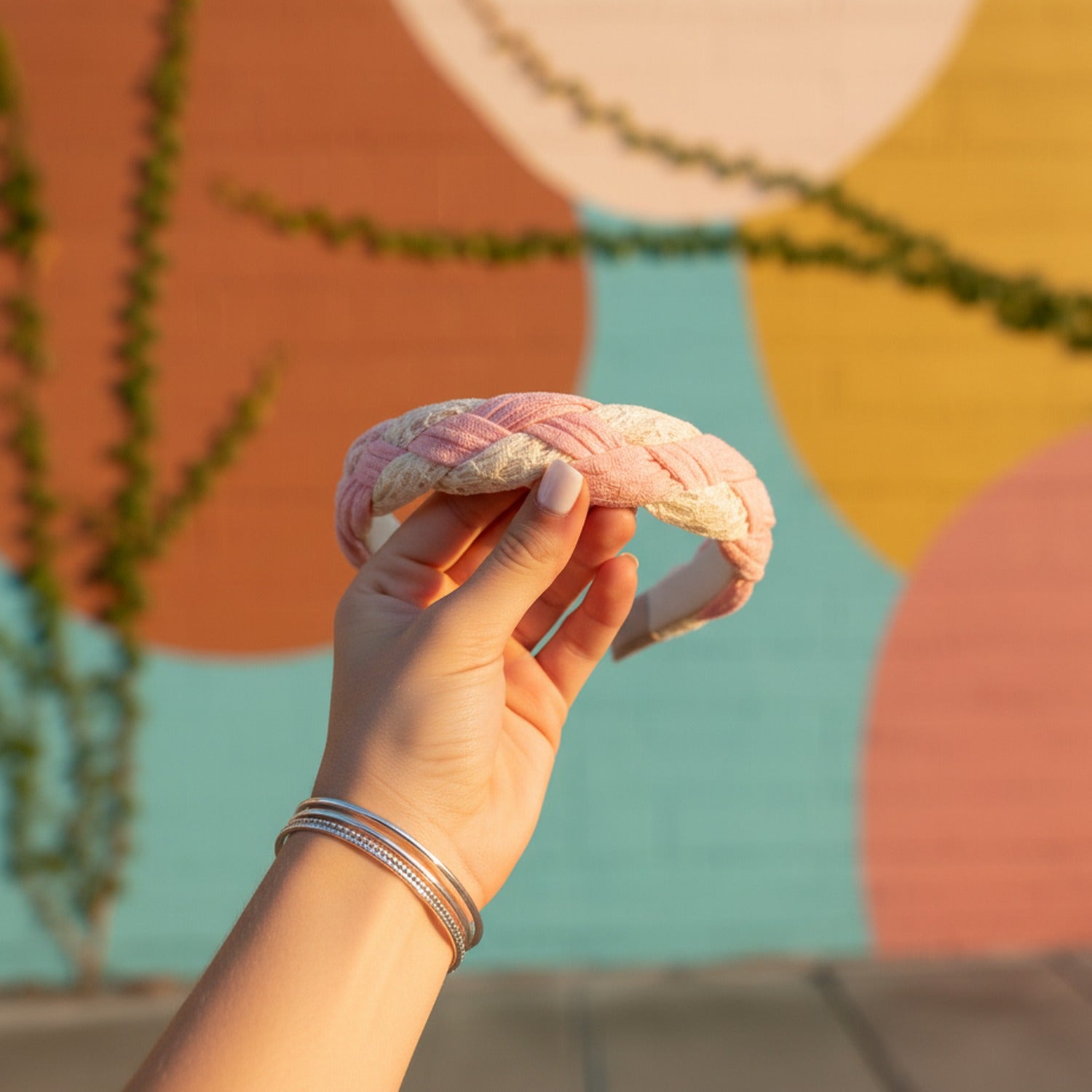 Twisted Lace Padded Headband Pink Cream