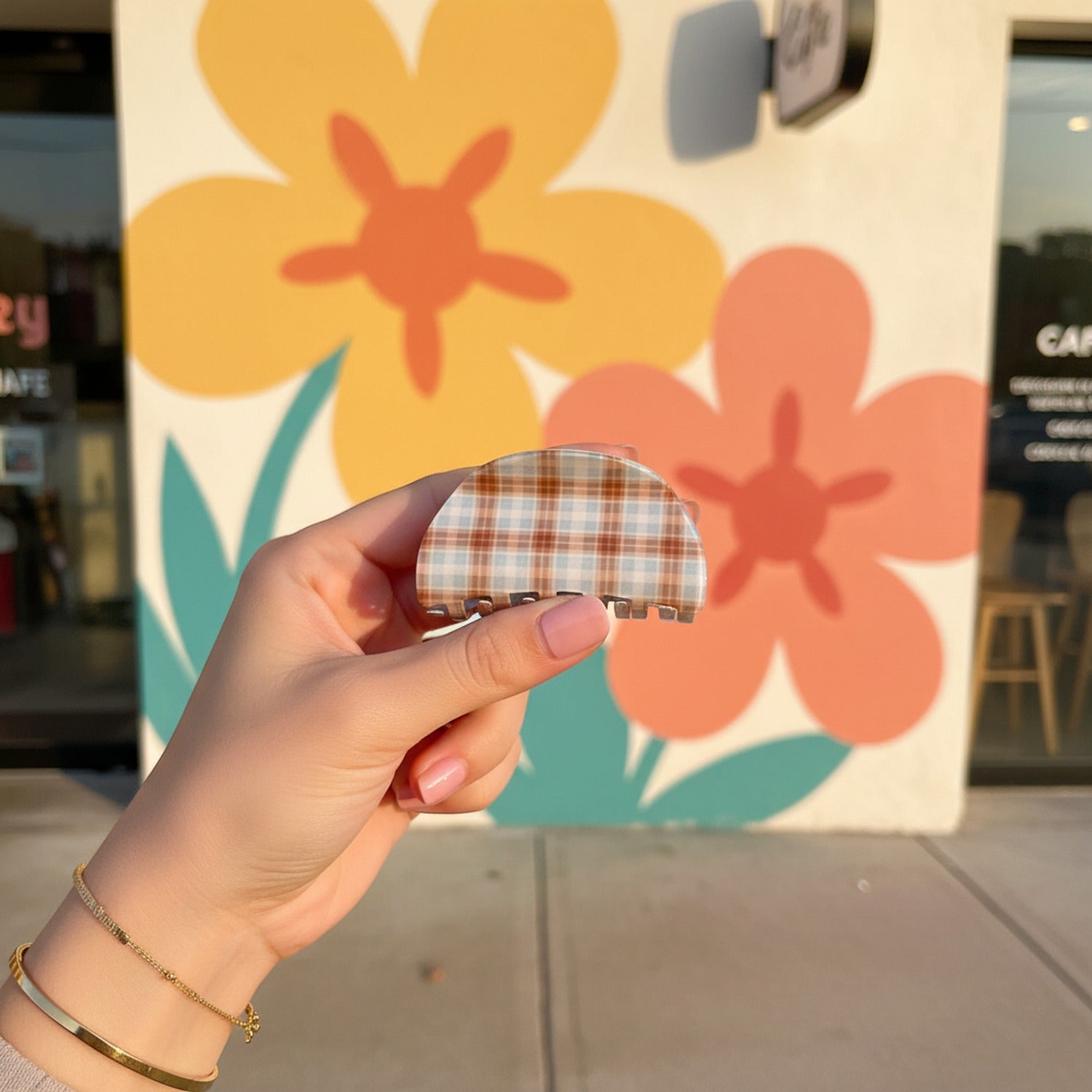 Plaid Hair Claw Clip - Brown & Blue