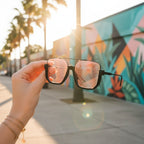 Square Black Sunglasses with Peach Tint Lenses