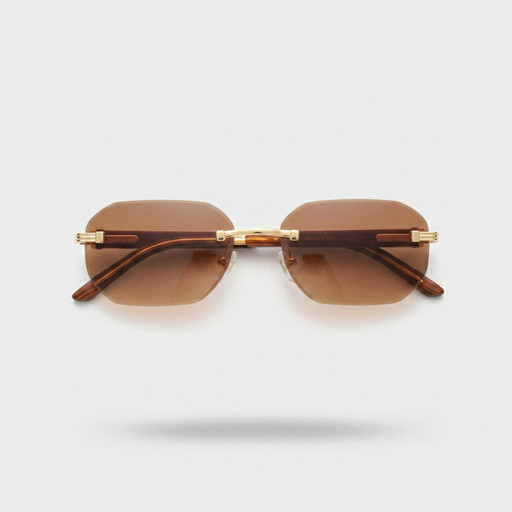 Rimless Brown Gradient Sunglasses Gold Bridge