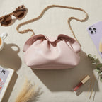 Pink Ruched Bucket Hat With Gold Chain Straps