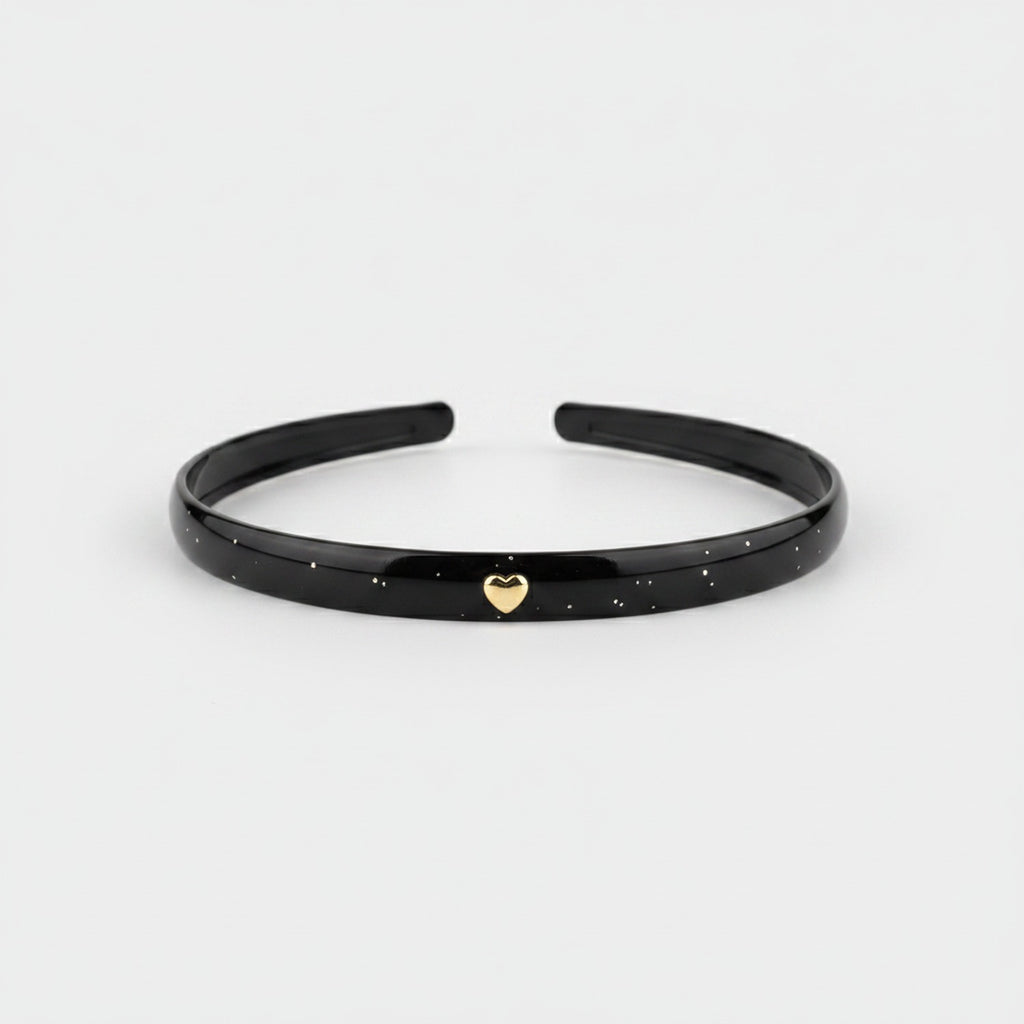 Black Padded Headband With Gold Heart Charm