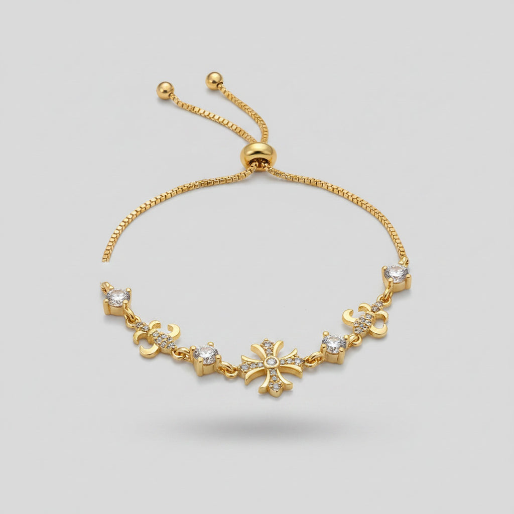 Gold Cross Charm Bracelet With Rhinestones