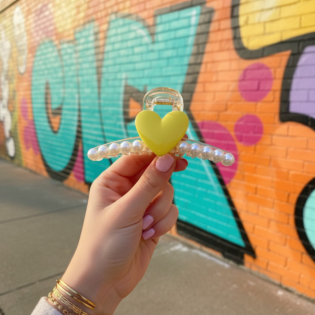Yellow Heart Pearl Beaded Hair Claw