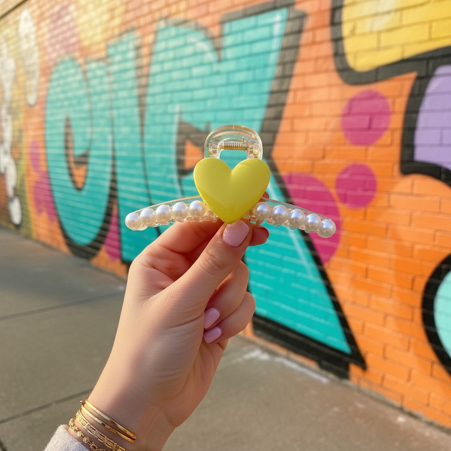 Yellow Heart Pearl Beaded Hair Claw