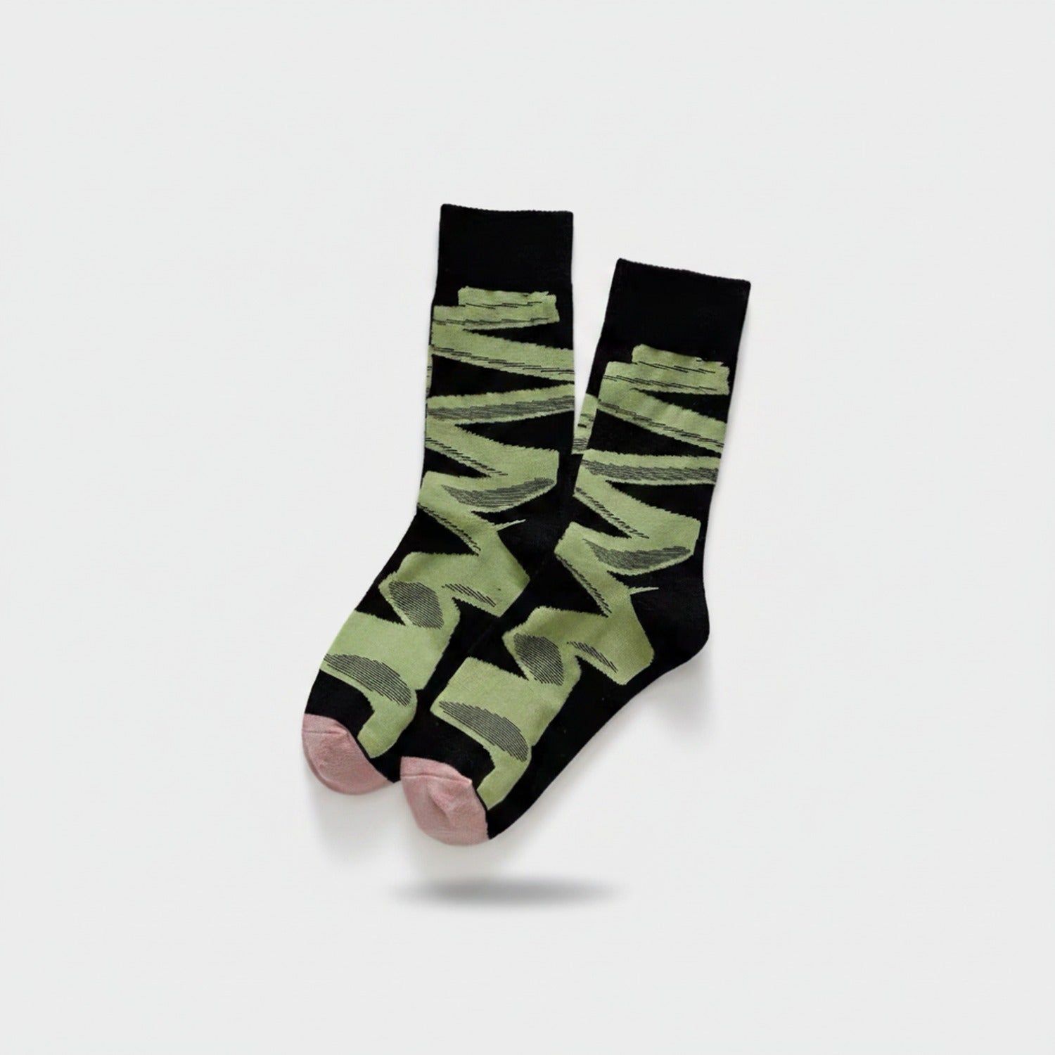 Wavy Stripe Crew Socks Pink Green