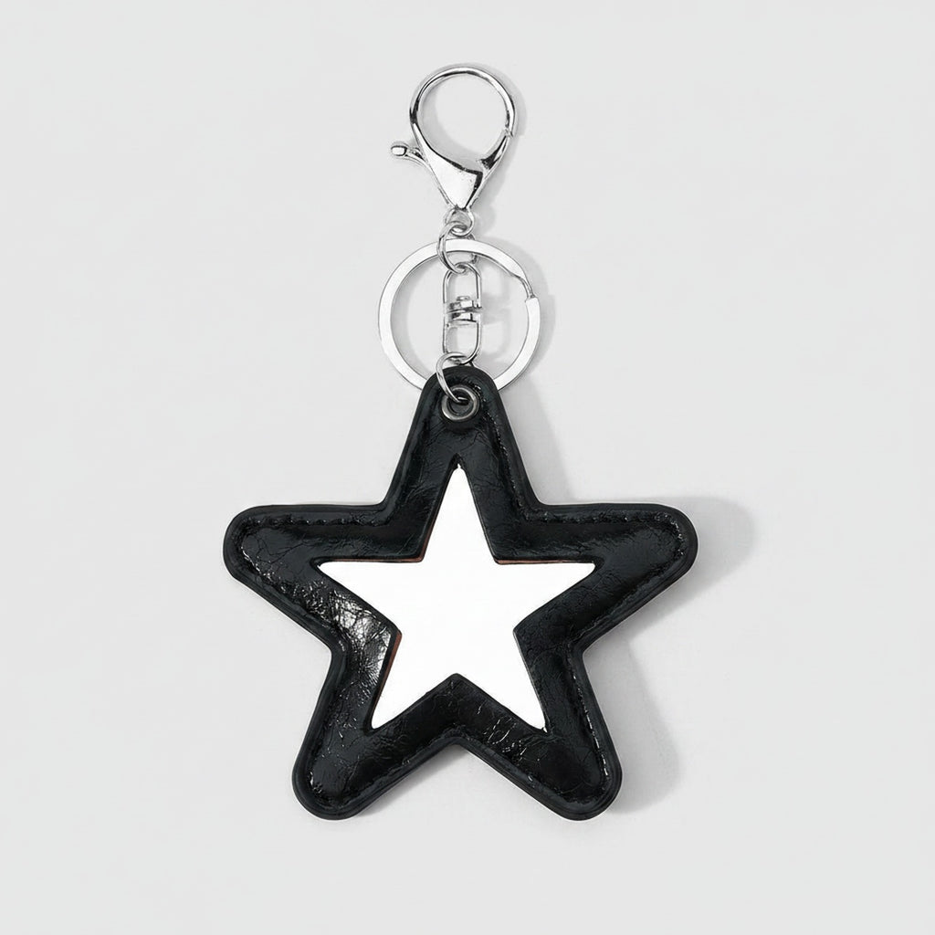Black Star Cutout Leather Keychain Charm