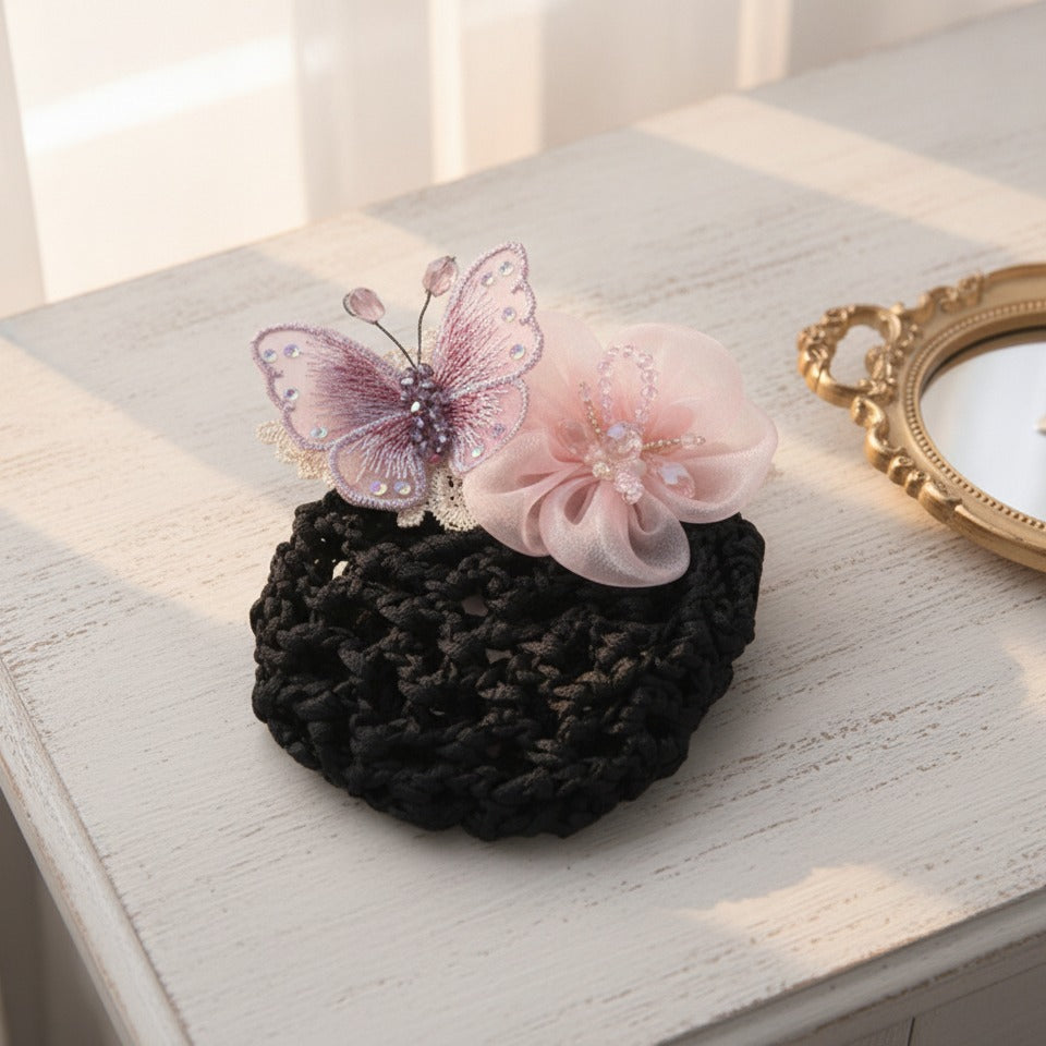 Butterfly Flower Lace Hair Claw - Light Pink