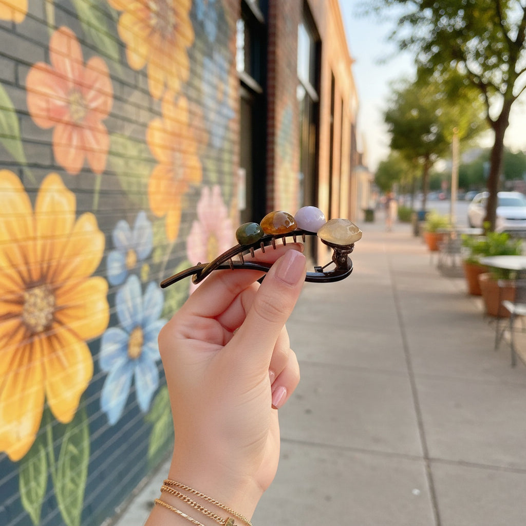 Gemstone Tortoiseshell Hair Claw Clip