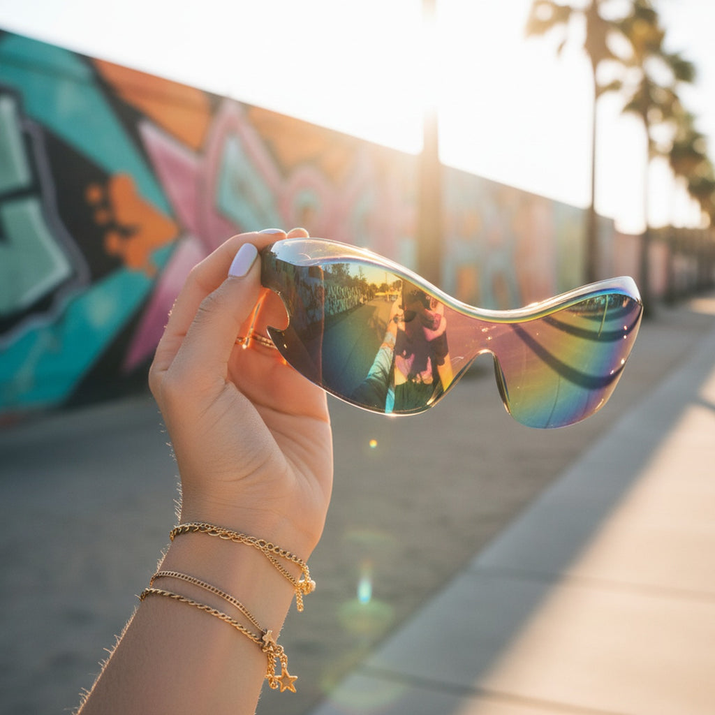 Blue Mirror Shield Wrap Sunglasses