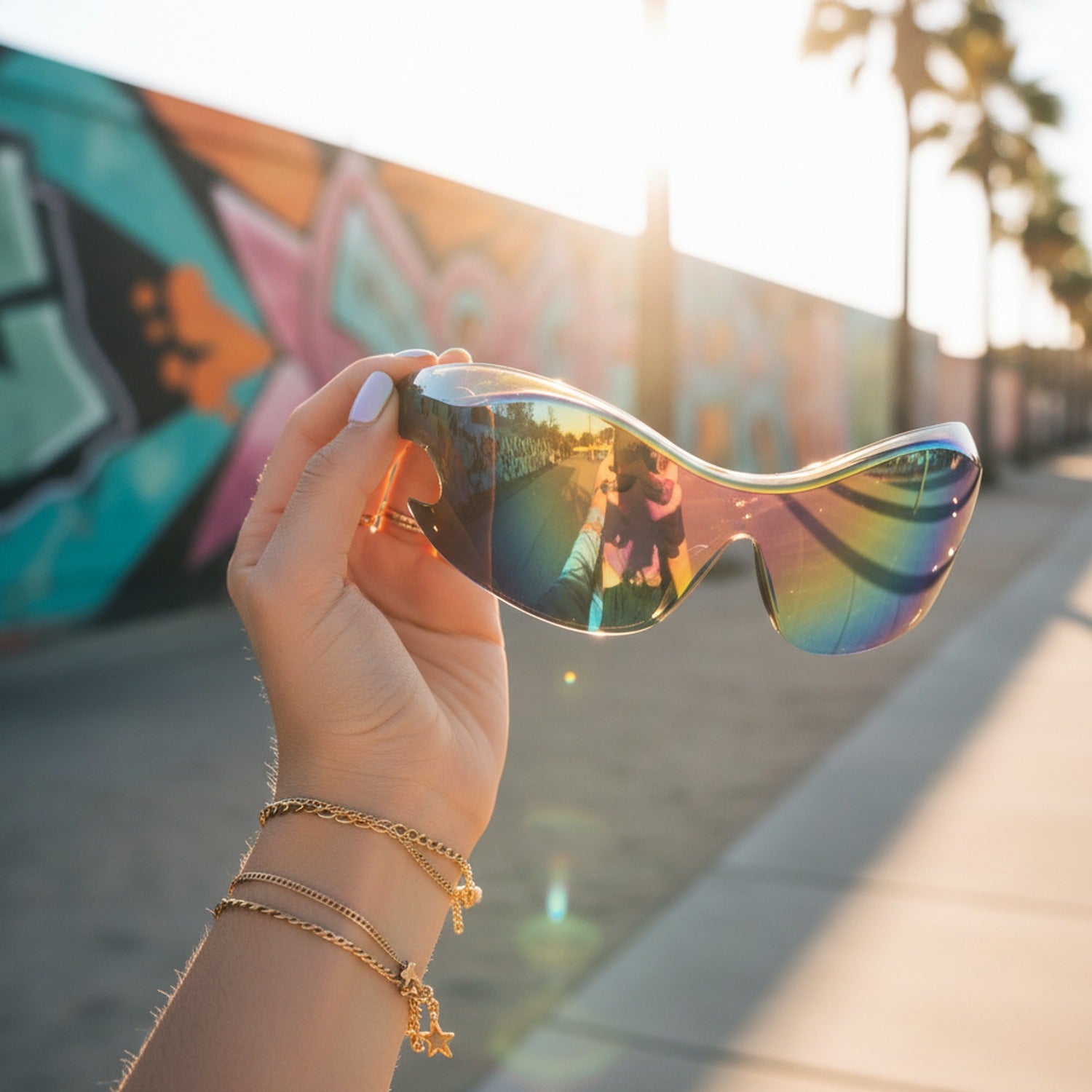 Blue Mirror Shield Wrap Sunglasses