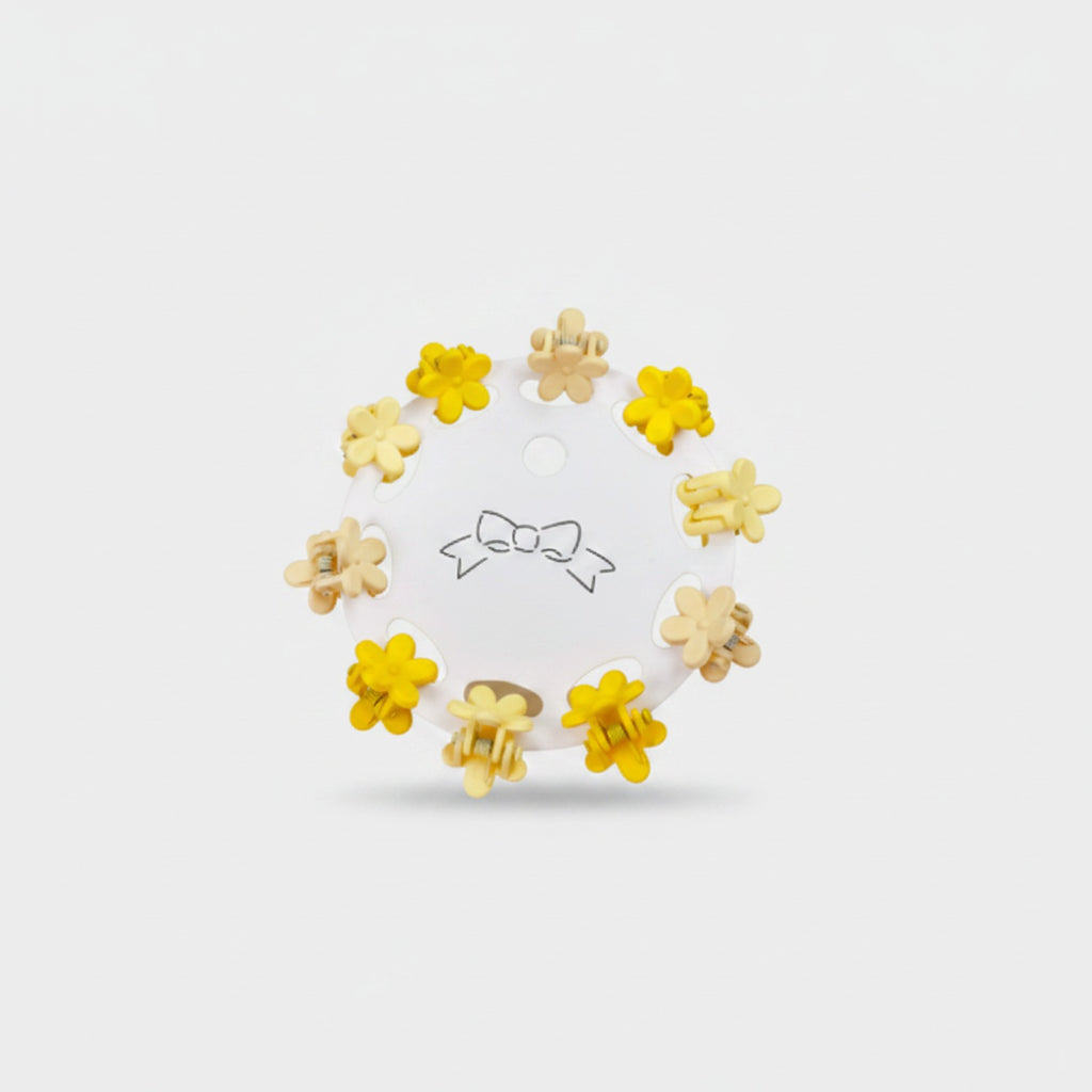 Blue Flower Hair Clips Set Yellow Flowers