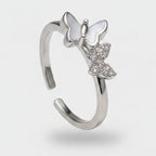 Butterfly Rhinestone Open Ring Silver – jewelry (view 1)