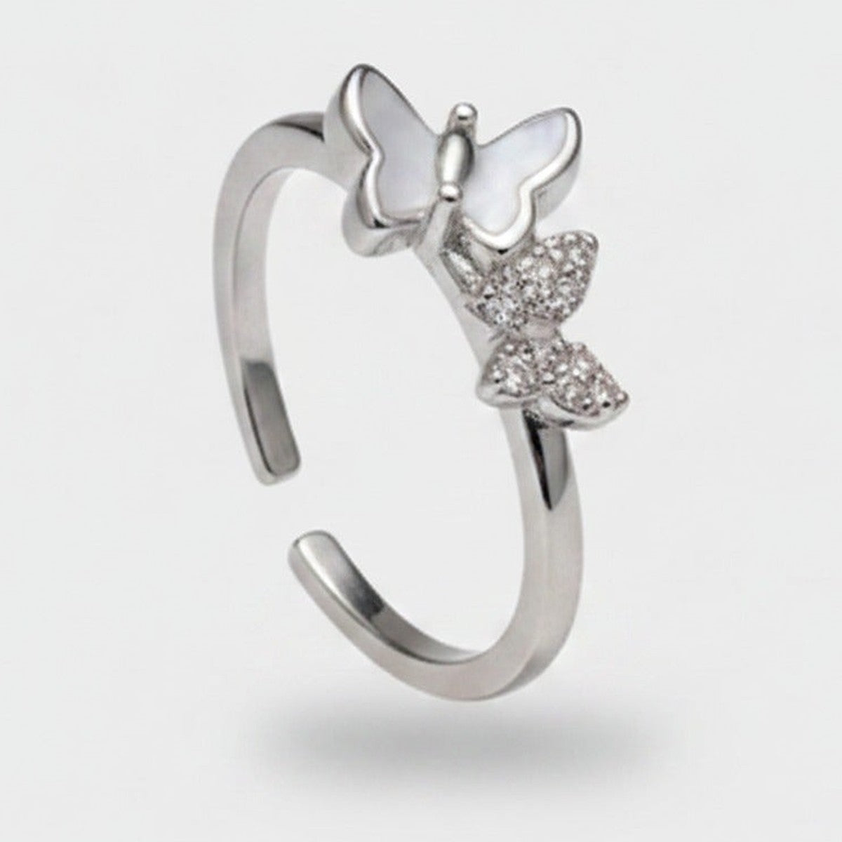 Butterfly Rhinestone Open Ring Silver – jewelry (view 1)