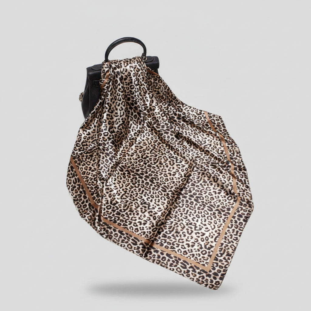 Mixed Print Silk Scarf Light Brown