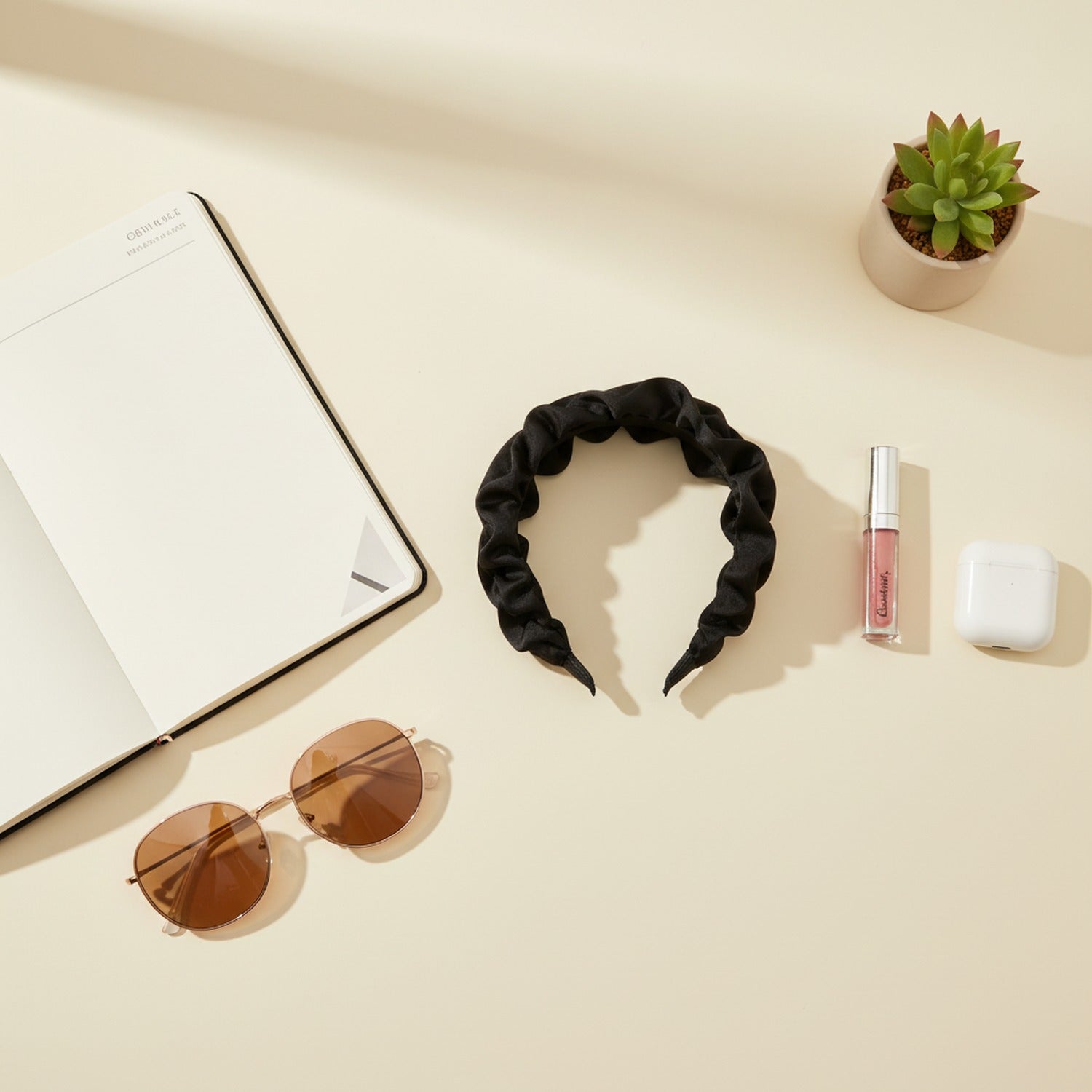Black Ruched Fabric Padded Headband