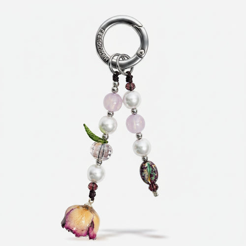 Beaded Pearl Flower Charm Acrylic Keyring