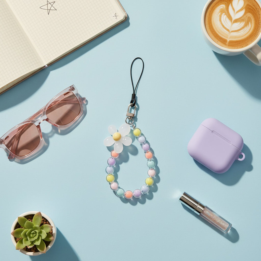 Pastel Beaded Flower Acrylic Keyring Charm