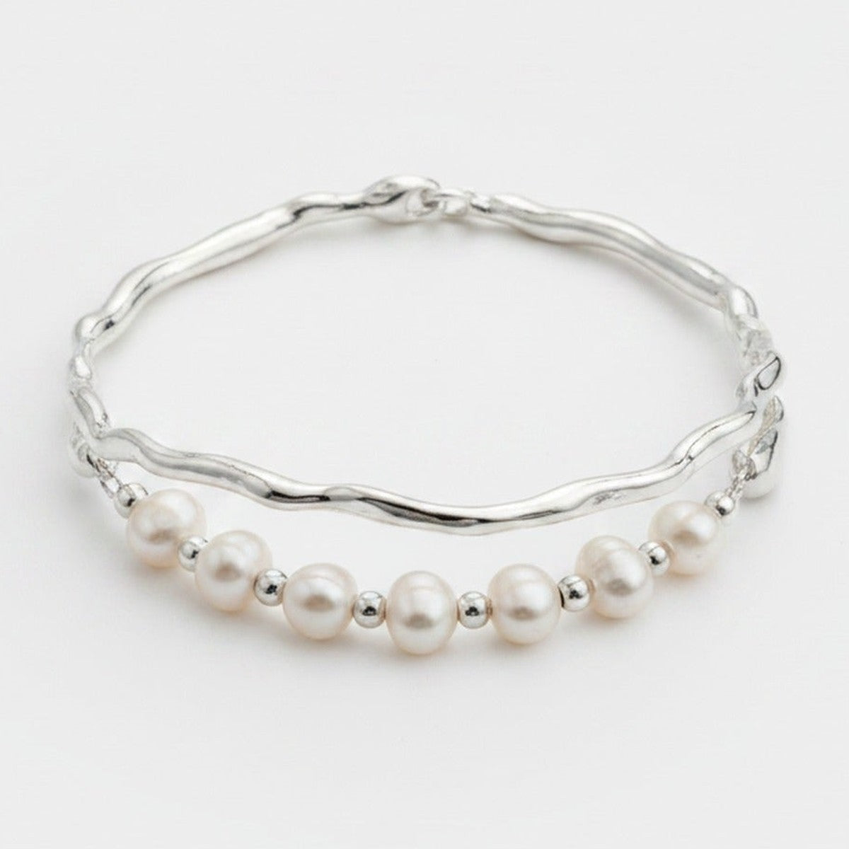 Pearl and Silver Beaded Bangle Bracelet – jewelry (view 1)