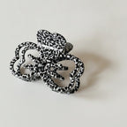 Leopard Print Bow Hair Claw Clip - Black White 8cm – hair accessories (view 1)