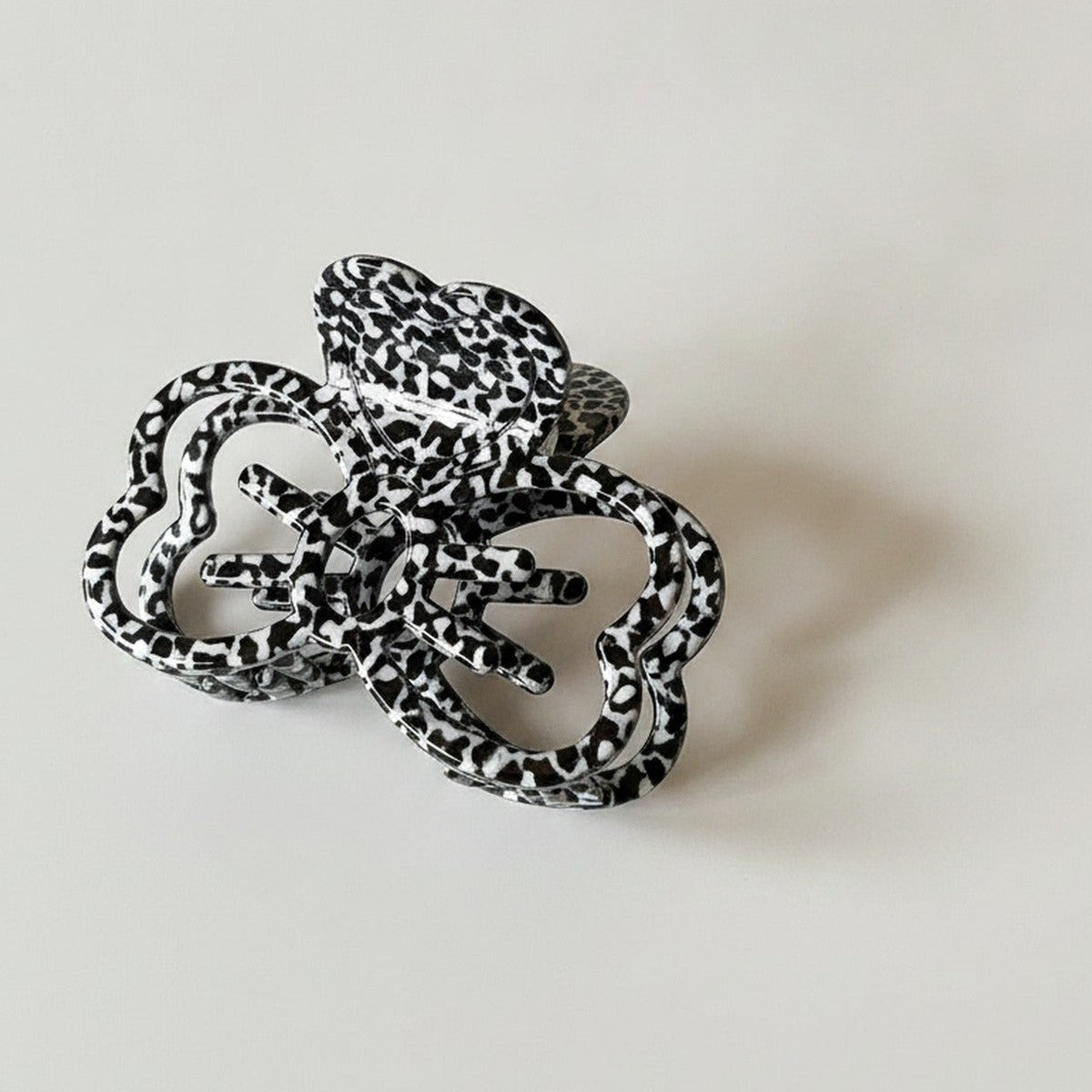 Leopard Print Bow Hair Claw Clip - Black White 8cm – hair accessories (view 1)