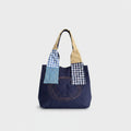 Navy Patchwork Tote Bag With Embroidered Detail