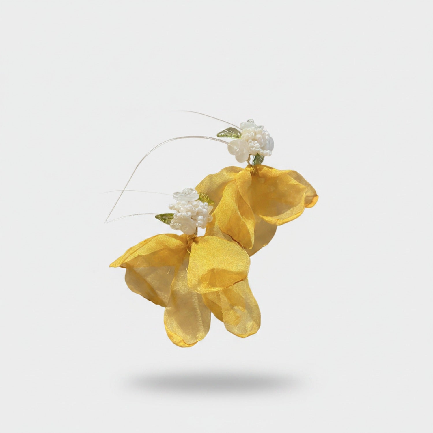 Yellow Flower Pearl Beaded Statement Earrings