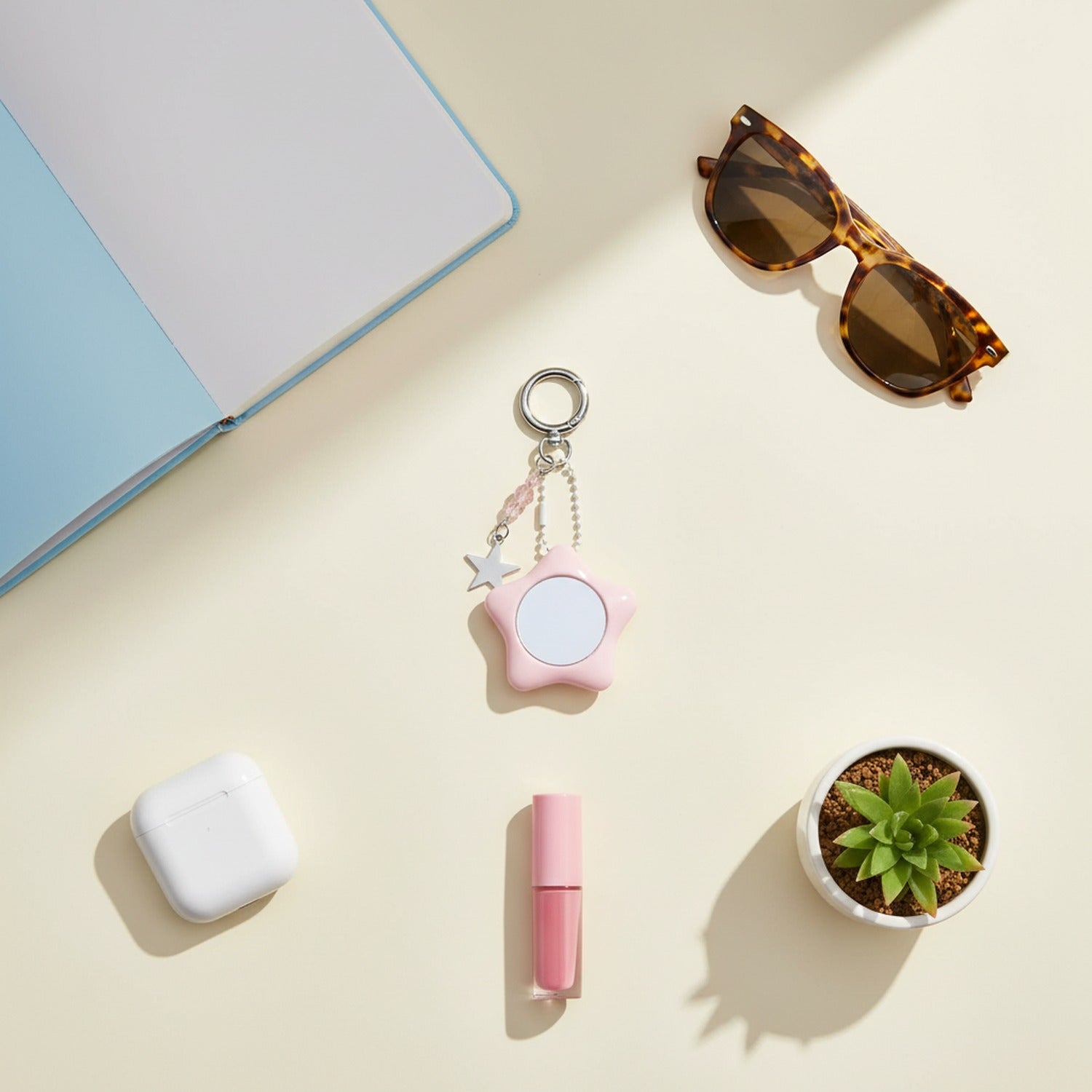 Star Pink Acrylic Keyring With Mirror Charm