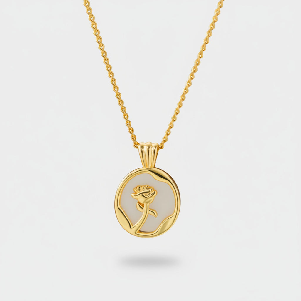 Gold Rose Pendant Circle Necklace