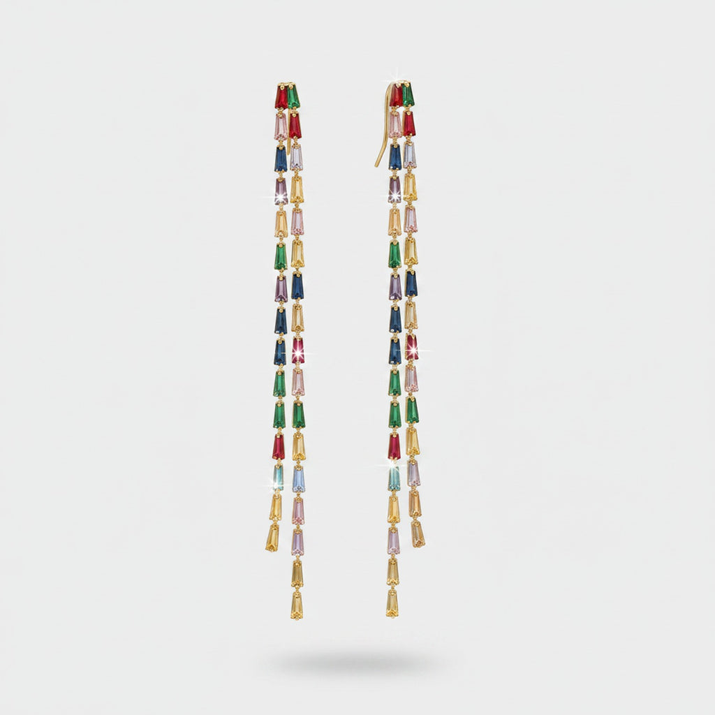 Colorful Baguette Tassel Drop Earrings