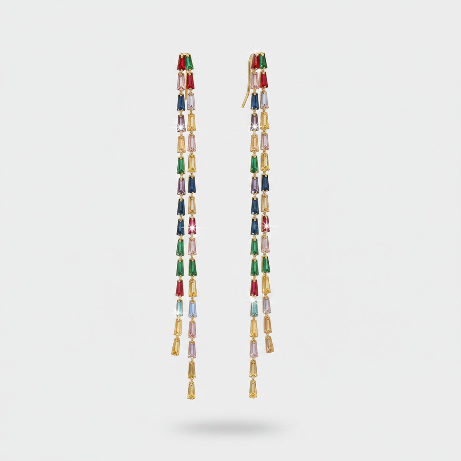 Colorful Baguette Tassel Drop Earrings