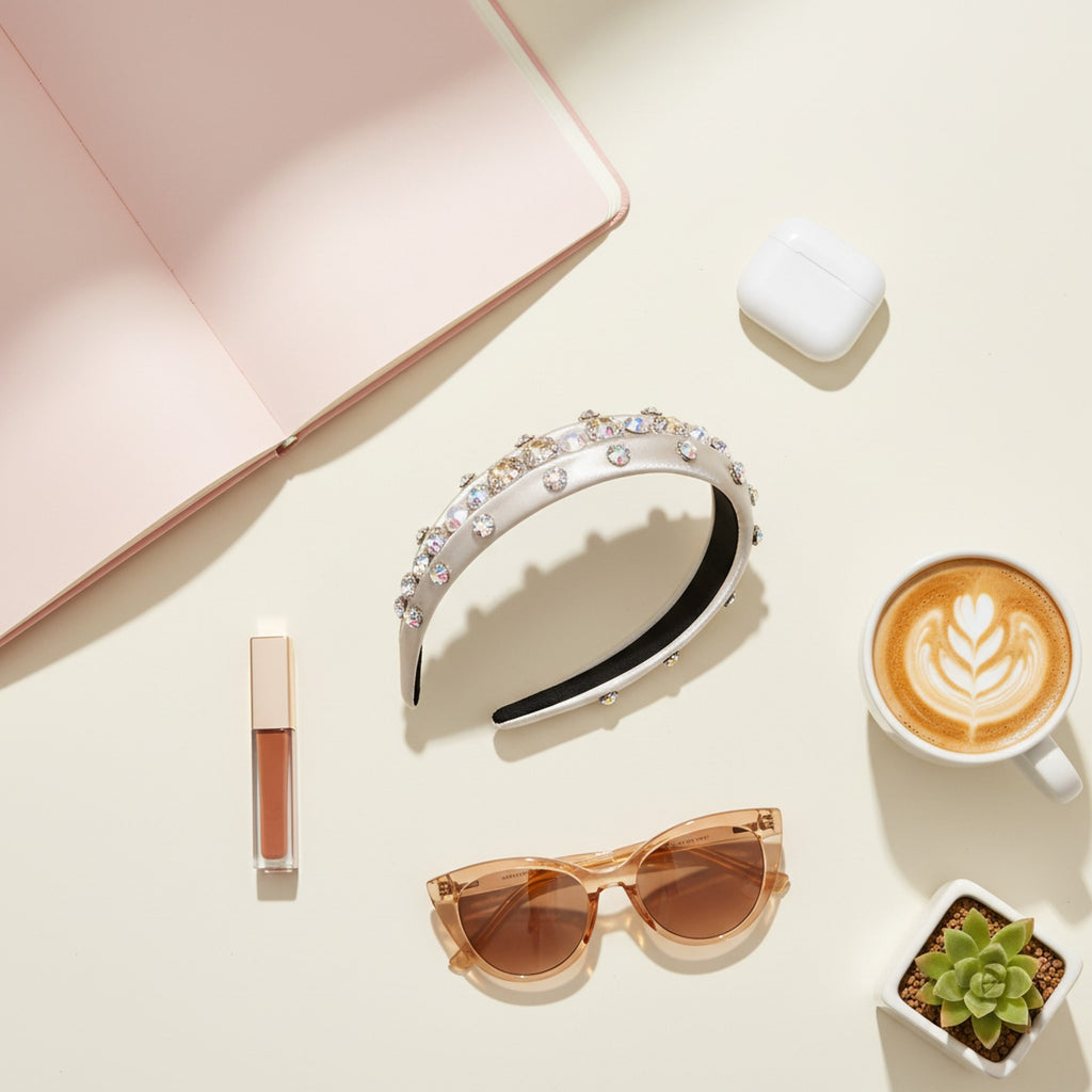 Pink Padded Headband With Rhinestone Embellishments