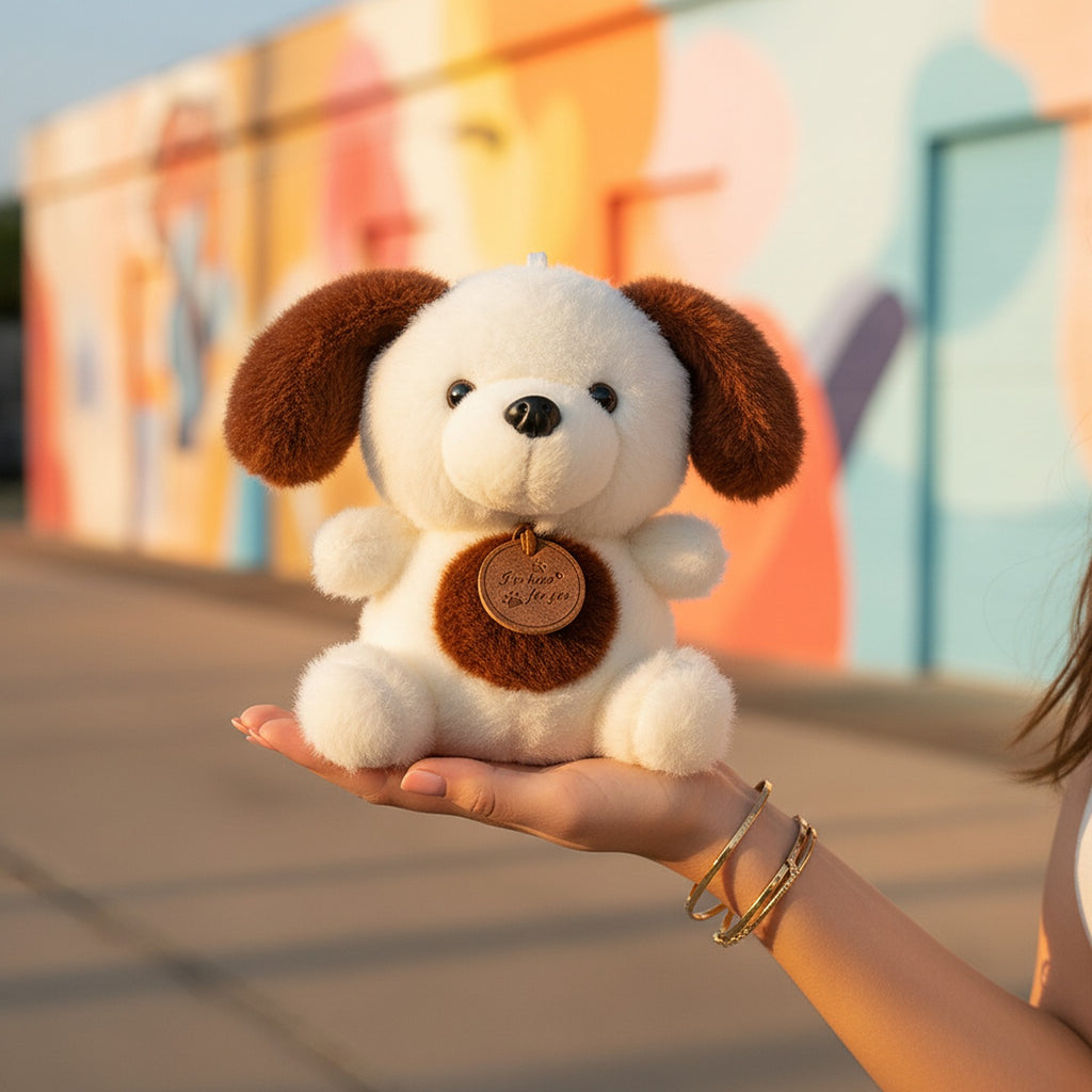 Cream And Brown Puppy Plush With Heart Charm