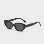 Black Oval Sunglasses With Gold Chain Arms