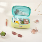 Pastel Blue & Pink Cosmetic Bag With Flower Charm
