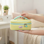 Pastel Blue & Pink Cosmetic Bag With Flower Charm