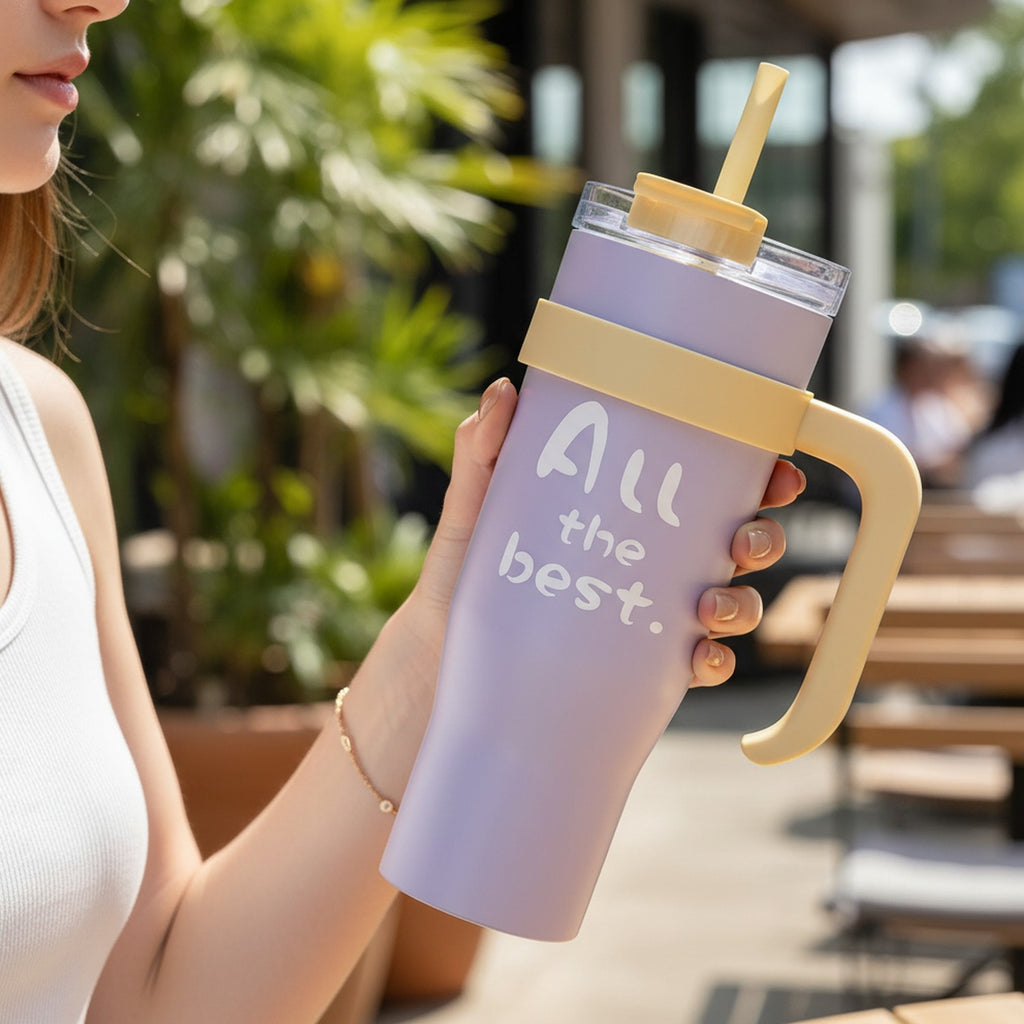 Lavender Insulated Tumbler With Handle And Straw