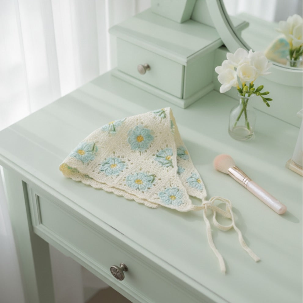 Embroidered Floral Mini Bonnet Headwrap - Type K