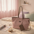 Pink Leopard Print Canvas Tote Bag With Pouch