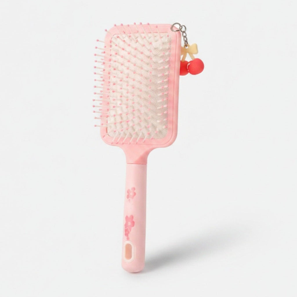 Pink Paddle Hair Brush Set With Charm Details – Korean beauty tool (view 1)