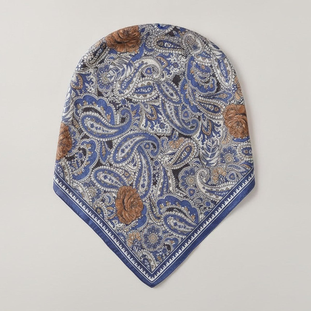 Ornate Paisley Bandana Scarf - Navy & Tan