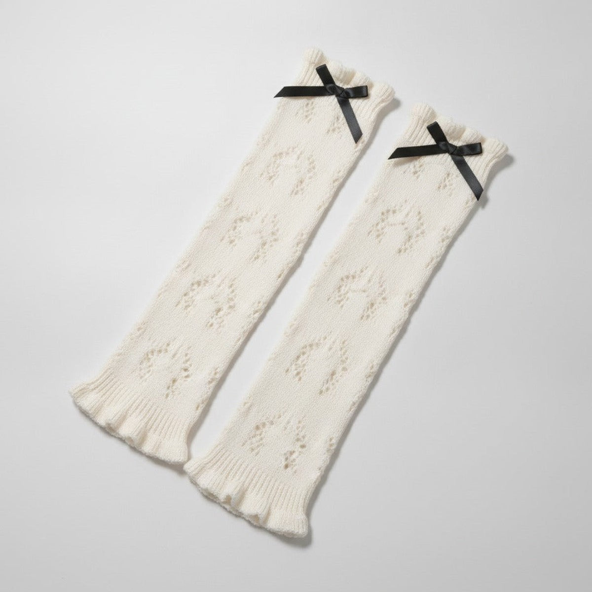 Fuzzy Bow Leg Warmers - White