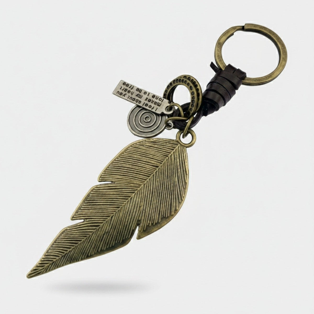 Brass Leaf Charm Keyring With Beaded Accents – novelty & toys (view 1)