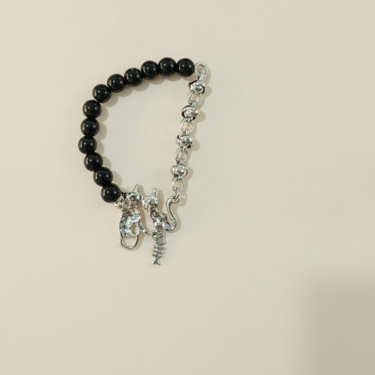 Cat & Fishbone Beaded Charm Bracelet – jewelry (view 1)